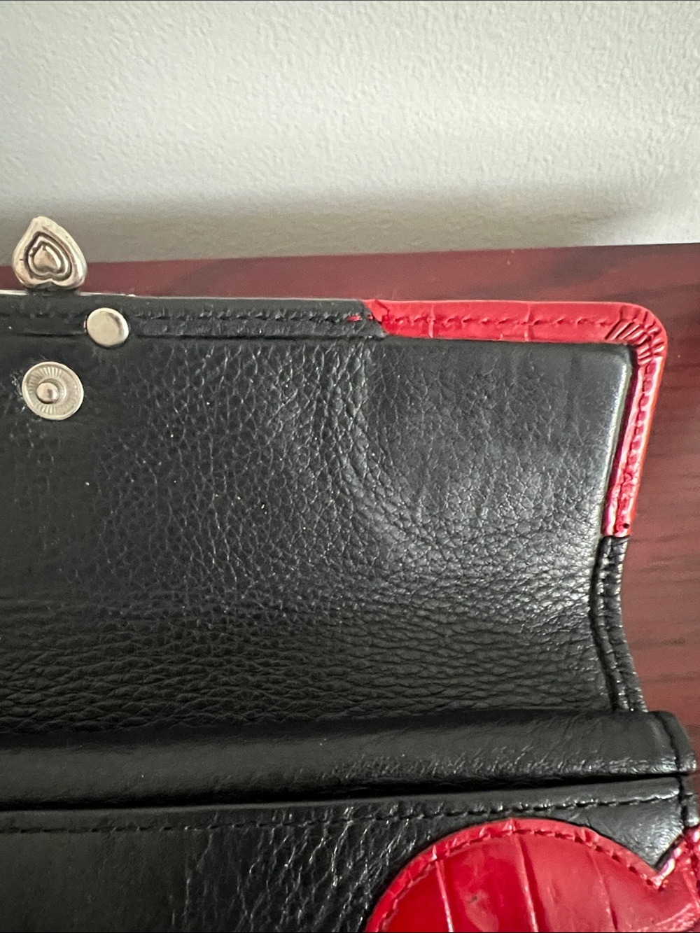 Brighton Black Leather Wallet/Crossbody with Red Heart Detail - Picture 3 of 15